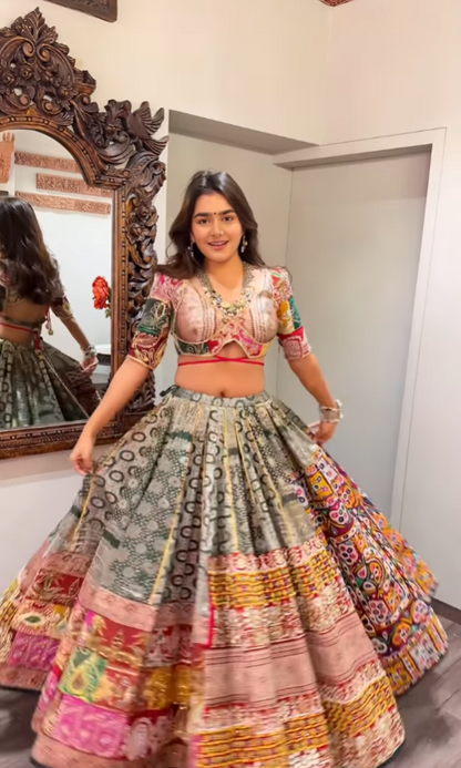 "Royal Multicolor Embroidered Chaniya Choli with White Dupatta – Perfect for Navratri & Weddings"