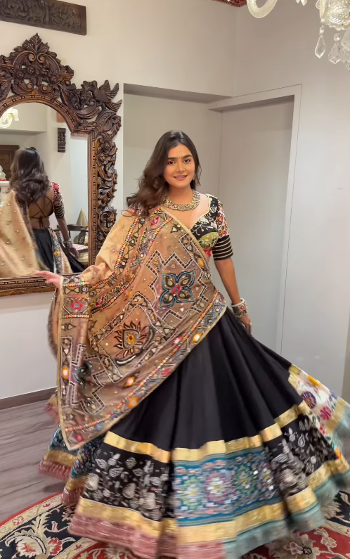 Elegant Black Chaniya Choli with Multicolor Embroidered Dupatta