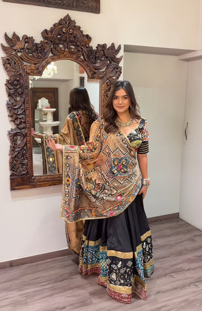 Elegant Black Chaniya Choli with Multicolor Embroidered Dupatta