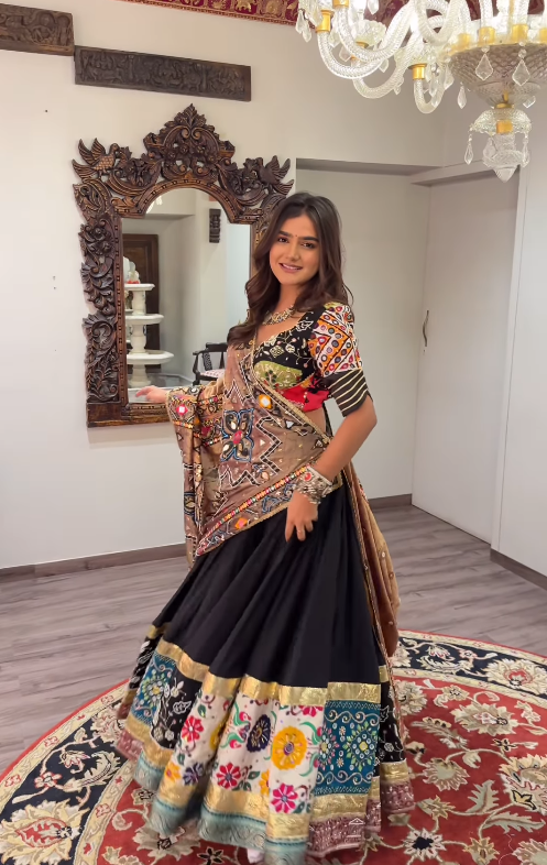 Elegant Black Chaniya Choli with Multicolor Embroidered Dupatta