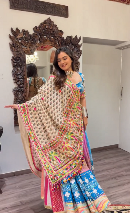 "Blue Multicolor Chaniya Choli with Embroidered Dupatta"