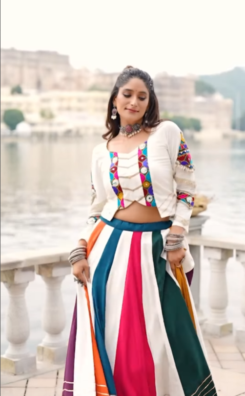 Trendy Multicolor Chaniya Choli with Mirror Work Blouse