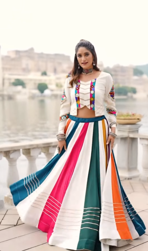 Trendy Multicolor Chaniya Choli with Mirror Work Blouse