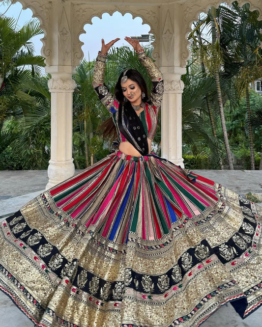 Multicolor & Golden Heavy Work Lehenga