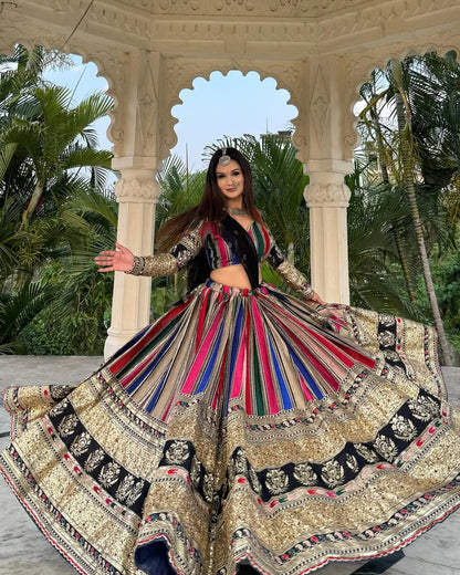 Multicolor & Golden Heavy Work Lehenga