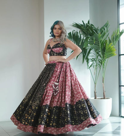 Pink & Black Foil Print Lehenga
