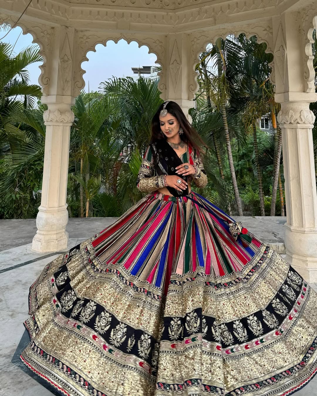 Multicolor & Golden Heavy Work Lehenga