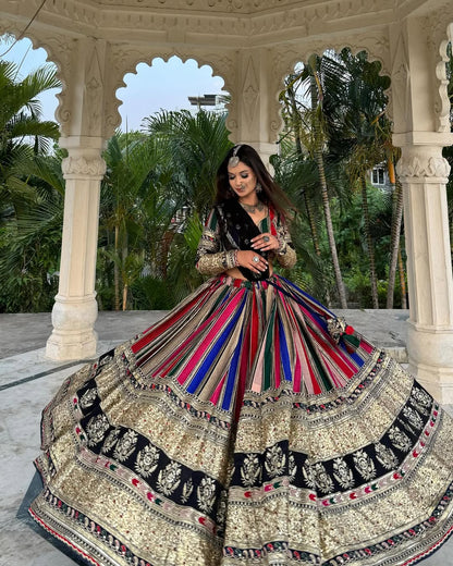 Multicolor & Golden Heavy Work Lehenga