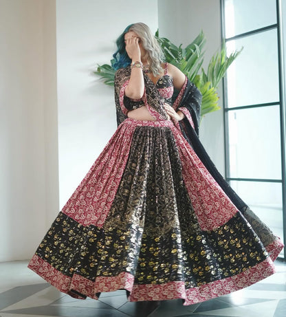 Pink & Black Foil Print Lehenga