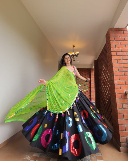Rangilo Fusion Multicolor Stripes & Sequin Circle Lehenga Choli
