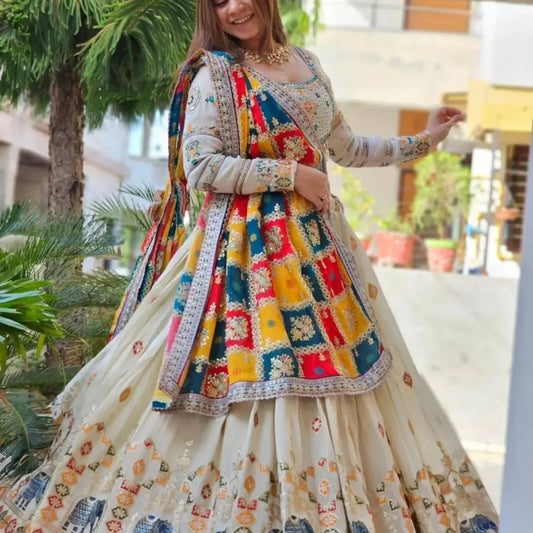 Ivory Lehenga with Elephant Motifs Lahenga