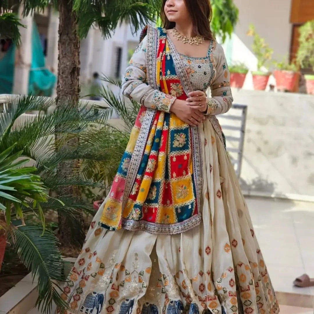 Ivory Lehenga with Elephant Motifs Lahenga