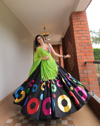 Rangilo Fusion Multicolor Stripes & Sequin Circle Lehenga Choli