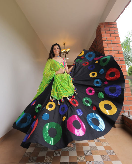 Rangilo Fusion Multicolor Stripes & Sequin Circle Lehenga Choli