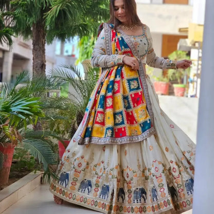 Ivory Lehenga with Elephant Motifs Lahenga