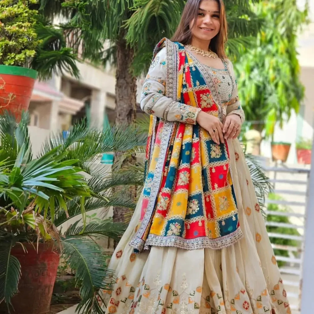 Ivory Lehenga with Elephant Motifs Lahenga