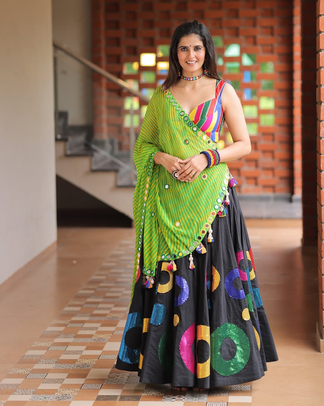 Rangilo Fusion Multicolor Stripes & Sequin Circle Lehenga Choli
