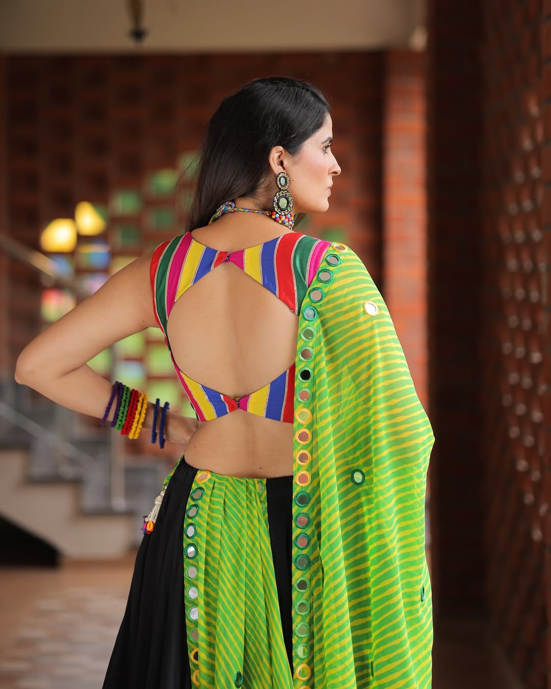 Rangilo Fusion Multicolor Stripes & Sequin Circle Lehenga Choli