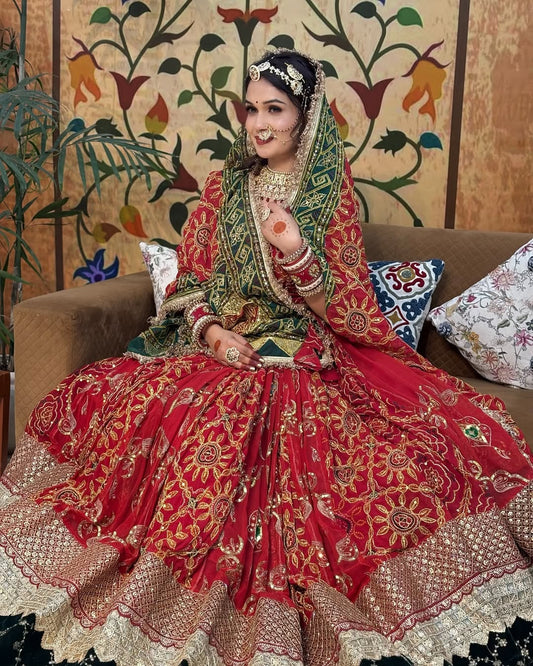 Bridal Red Lehenga with Green Dupatta