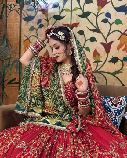 Bridal Red Lehenga with Green Dupatta