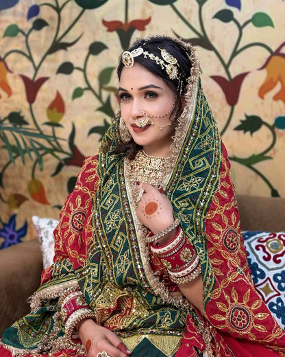 Bridal Red Lehenga with Green Dupatta