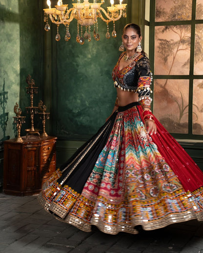 Royal Radiance Black Flair Gamthi Work Lehenga Choli