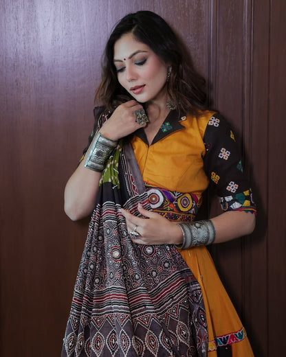 Mustard Yellow Lehenga with Tribal Mirror Work & Boho Blouse