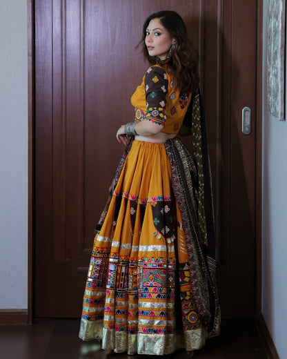 Mustard Yellow Lehenga with Tribal Mirror Work & Boho Blouse