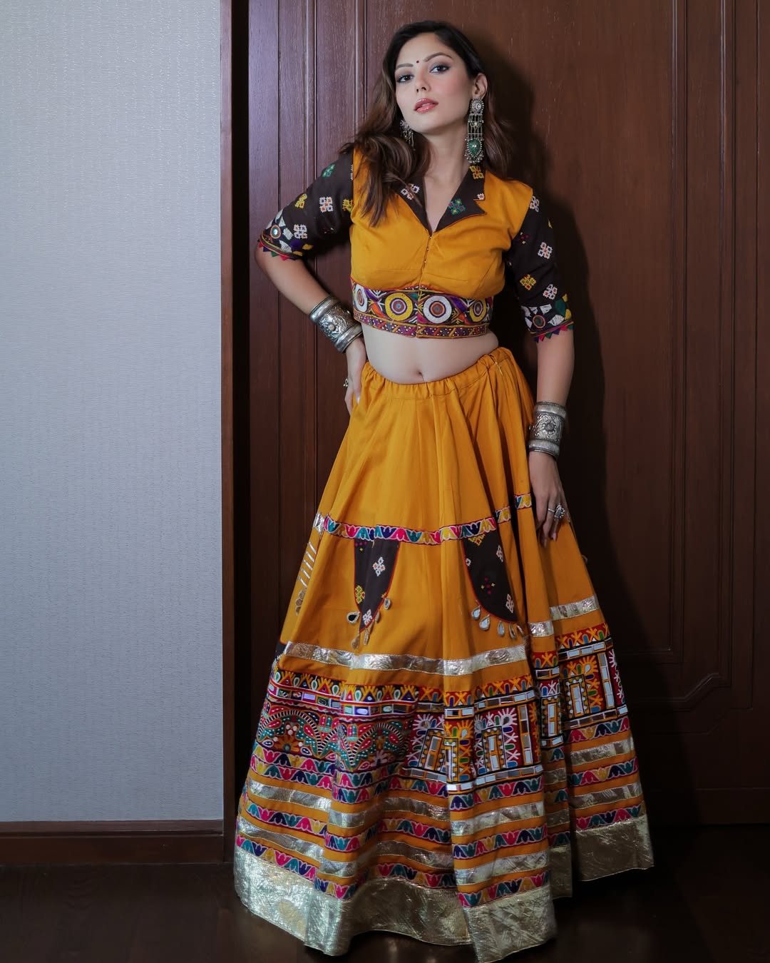 Mustard Yellow Lehenga with Tribal Mirror Work & Boho Blouse