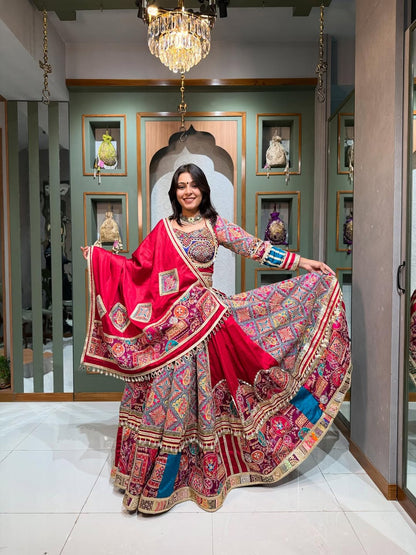 Royal Red Mirror Work Lehenga Choli
