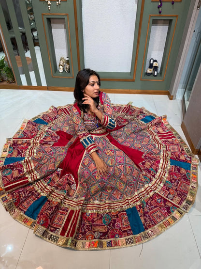 Royal Red Mirror Work Lehenga Choli