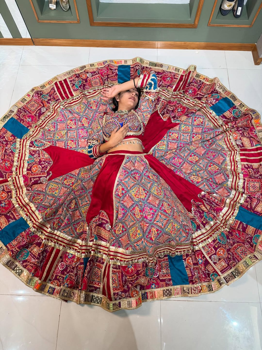 Royal Red Mirror Work Lehenga Choli