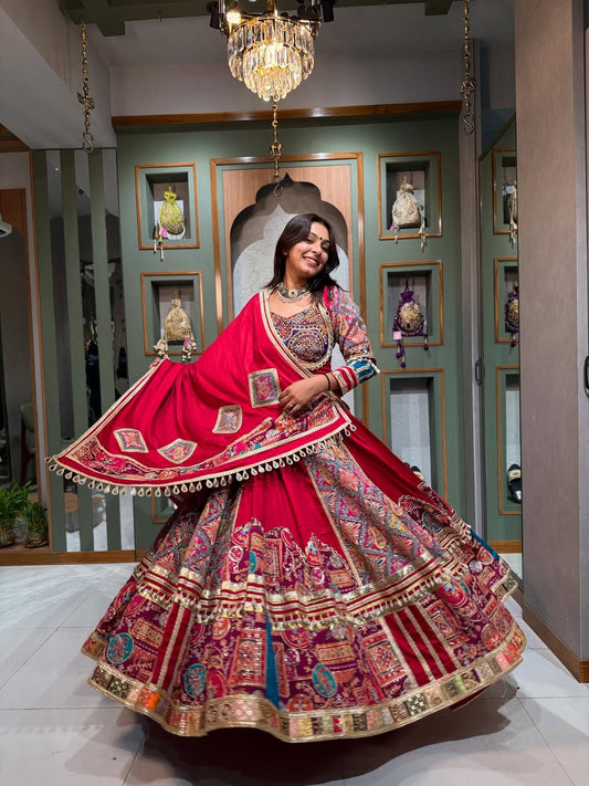 Royal Red Mirror Work Lehenga Choli