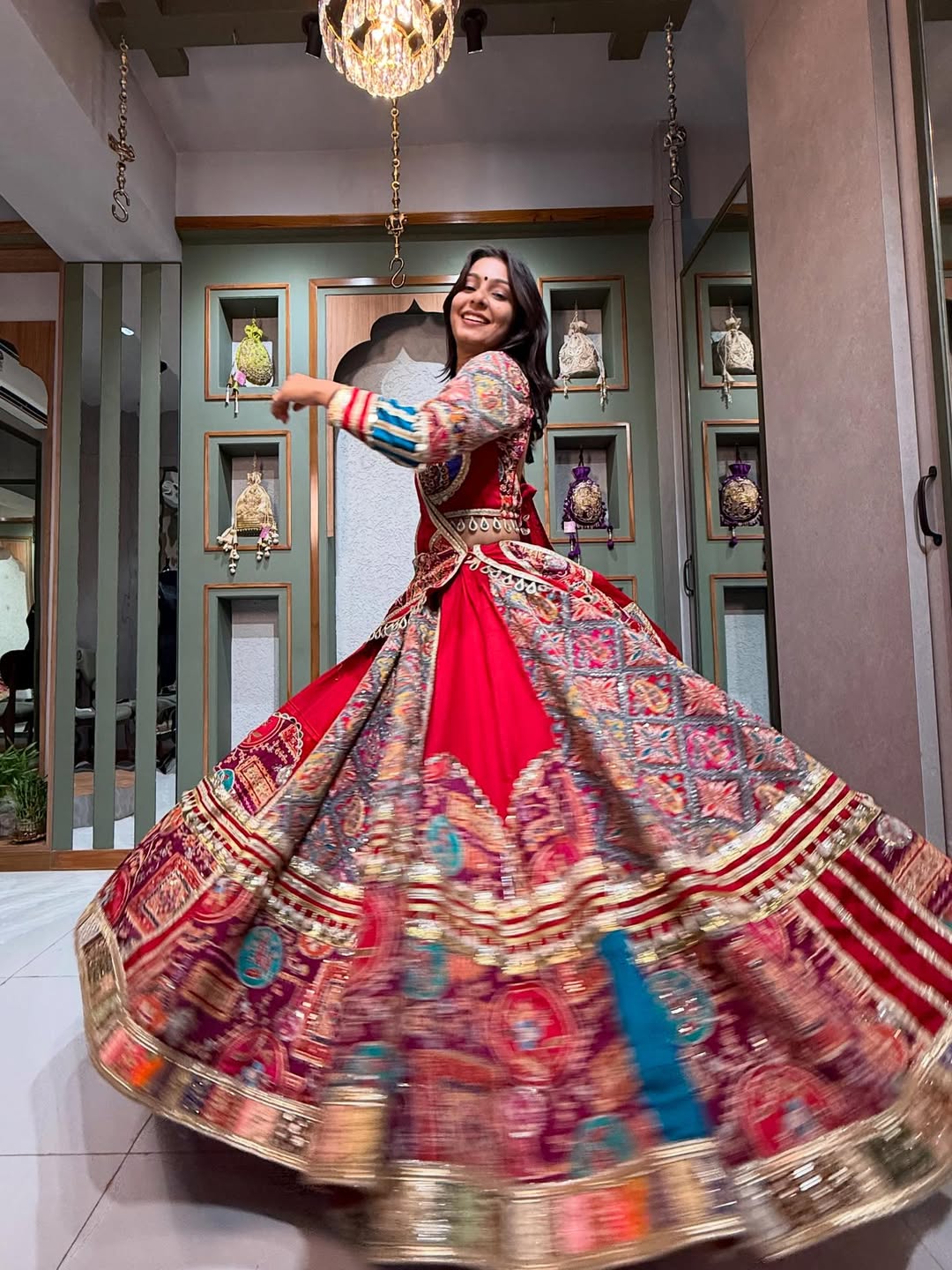 Royal Red Mirror Work Lehenga Choli
