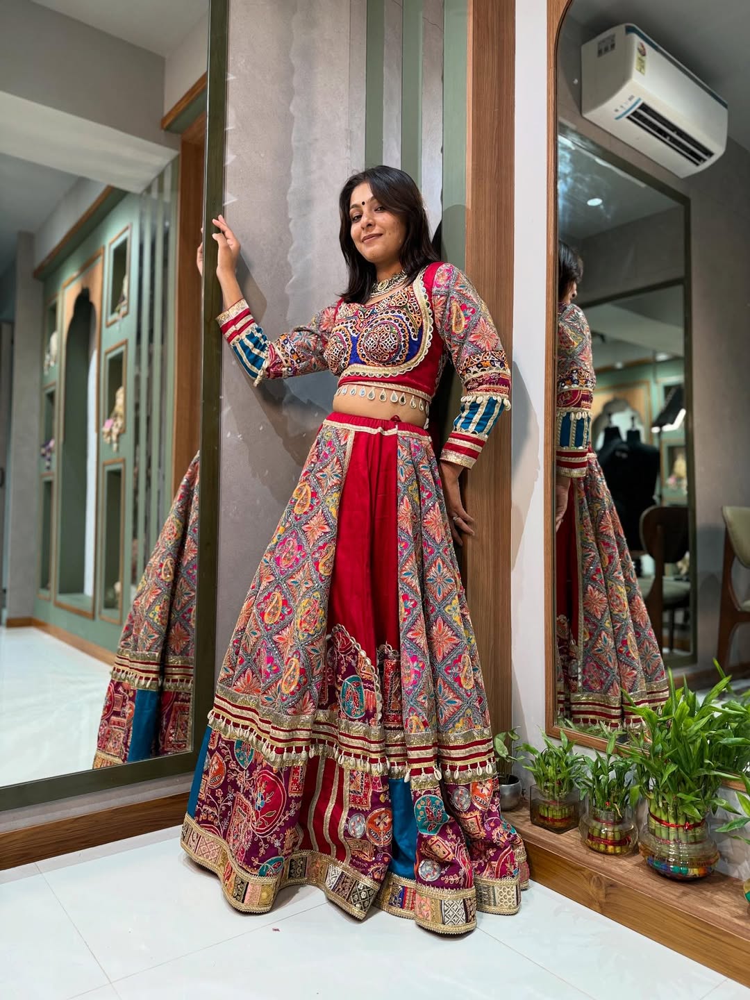 Royal Red Mirror Work Lehenga Choli