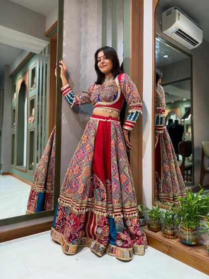 Royal Red Mirror Work Lehenga Choli