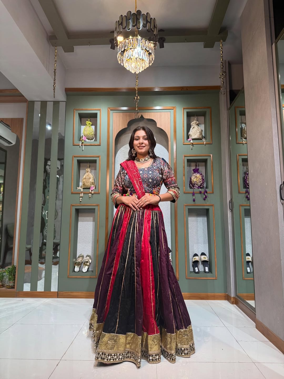 Elegant Maroon & Red Navratri Lehenga
