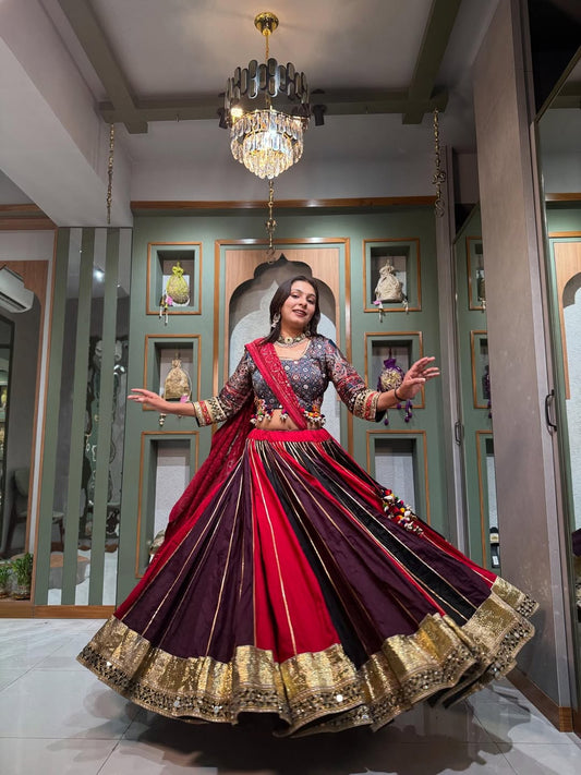 Elegant Maroon & Red Navratri Lehenga