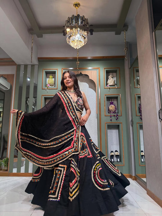 Black Royal Mirror Embroidered Lehenga