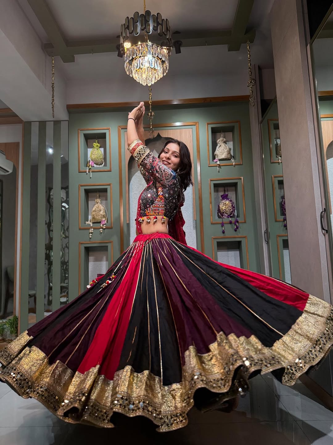 Elegant Maroon & Red Navratri Lehenga