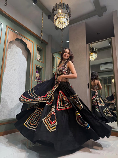 Black Royal Mirror Embroidered Lehenga