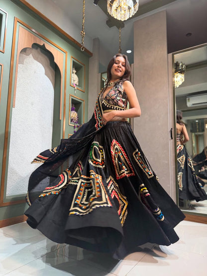 Black Royal Mirror Embroidered Lehenga