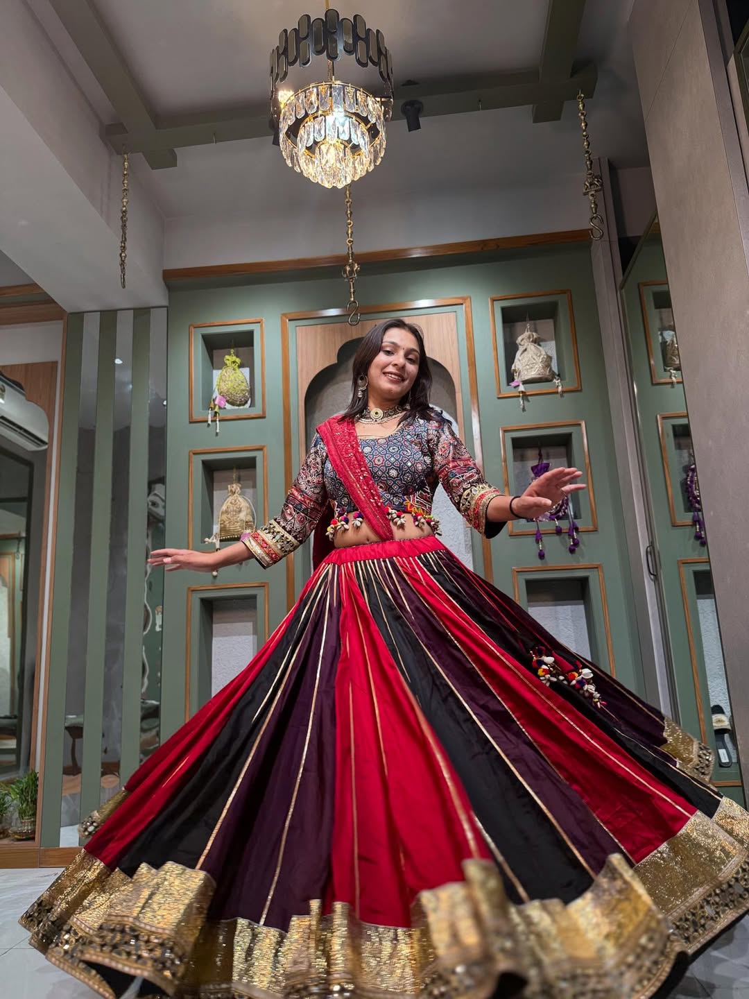 Elegant Maroon & Red Navratri Lehenga