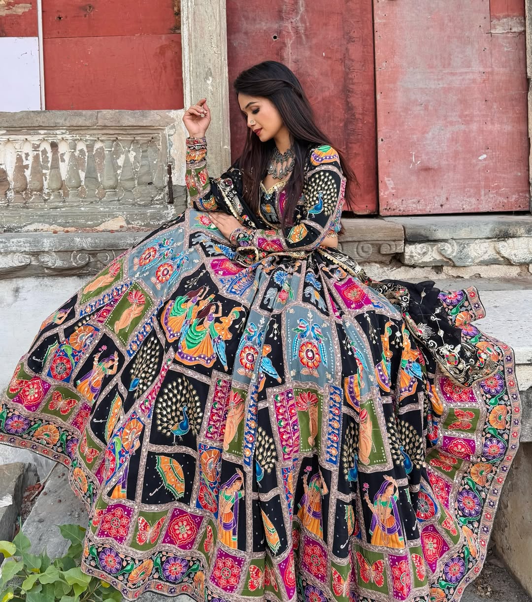 Heritage Patchwork Lehenga with Mirror & Folk Motifs