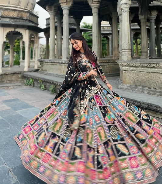Heritage Patchwork Lehenga with Mirror & Folk Motifs