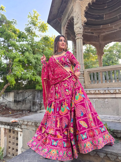 Vibrant Rani Pink Lehenga with Folk Charm