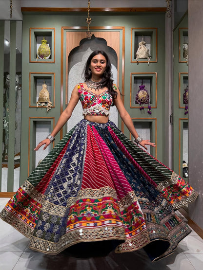 Midnight Blooms  Multicolor Lehenga with Mirror Embroidery