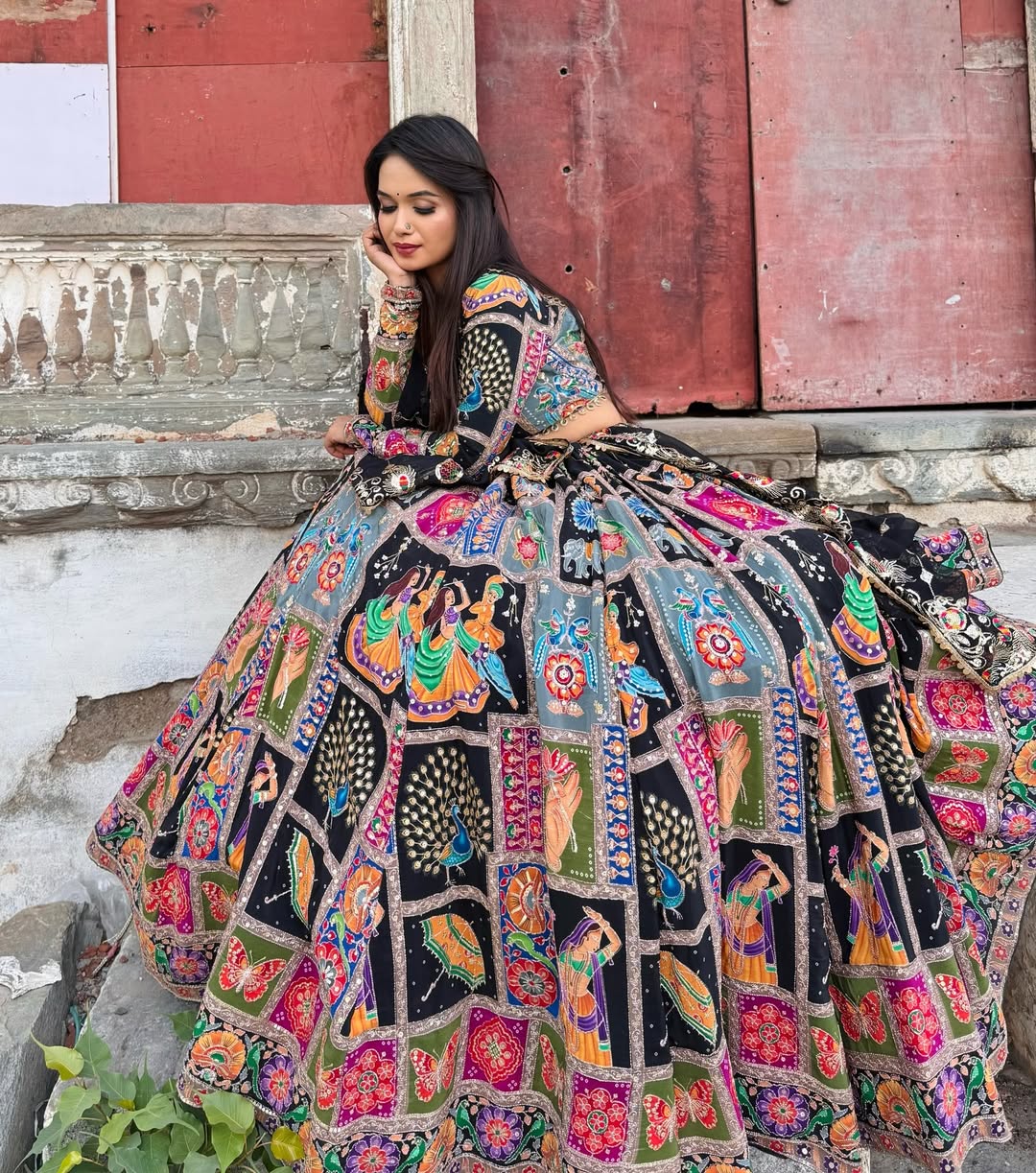 Heritage Patchwork Lehenga with Mirror & Folk Motifs