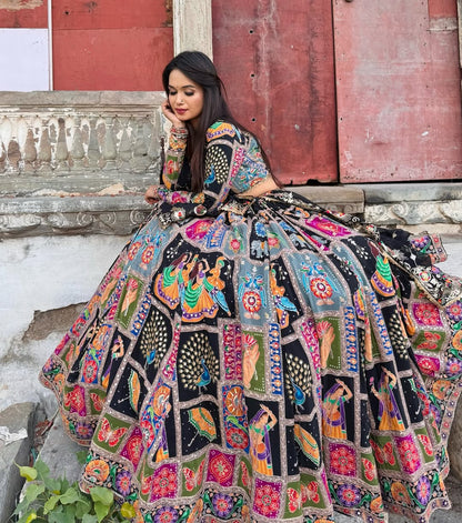 Heritage Patchwork Lehenga with Mirror & Folk Motifs