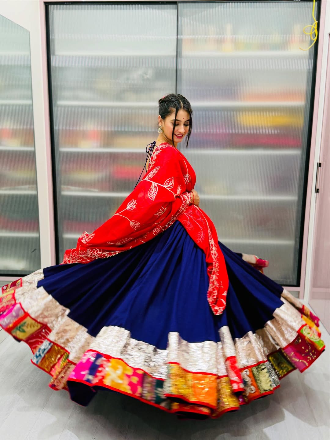 Purple Lehenga with Red Dupatta